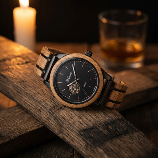 Pánske drevené automatické hodinky Whisky Bourbon