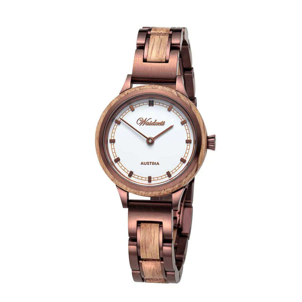 Dámske drevené hodinky Waidzeit Petite Bronze – elegantné hodinky z barikového dreva s bronzovým odtieňom