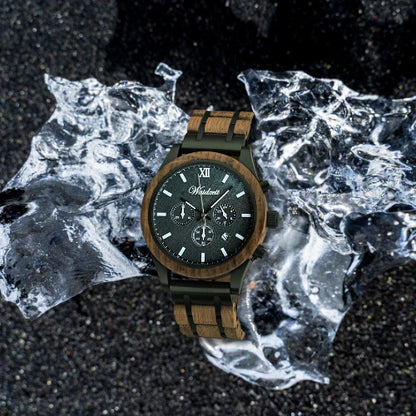 Pánske drevené hodinky Chronograf Alpinist – detail ciferníka