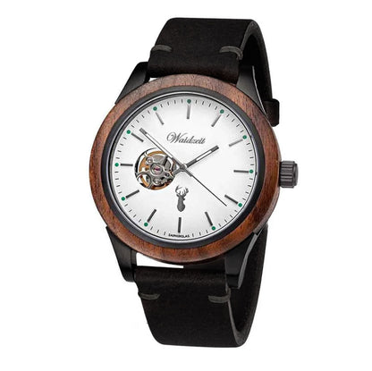 Pánske drevené automatické  hodinky GAMSKAR LEATHER – detail ciferníka